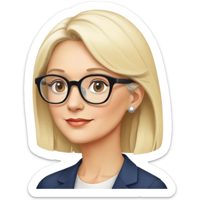 side profile of an attractive older blonde woman with glasses, elegant look sticker