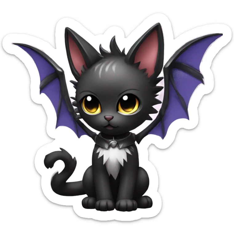 Shiny Chibi Cool Punk Black beautiful fantasy Kawaii Sona Fakemon-cat-animal with edgy bat-wings-ears Full Body sticker