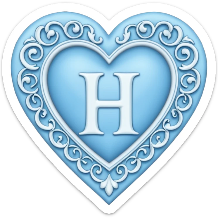 Can you make a baby blue heart with a white letter in the middle in a gothic style, the letter is H sticker