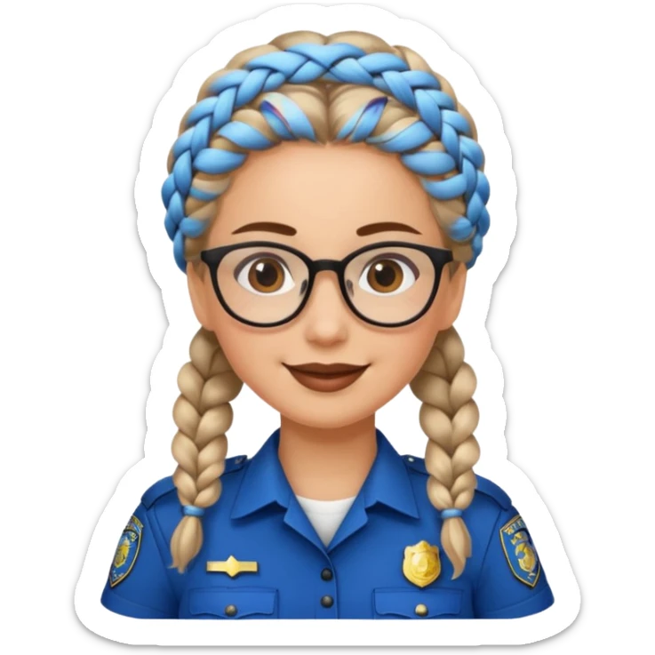 happy woman police with braided hair wearing glasses  sticker