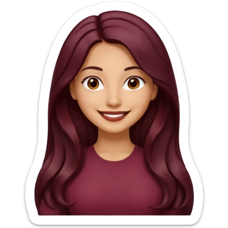 young woman 
Long waist-long hair
deep middle part
slightly wavy
dark burgundy hair 
 sticker