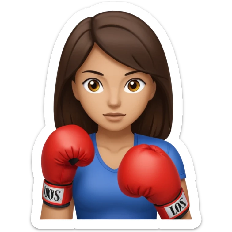 An woman with long dark brown hair light brown eyes in boxing gloves sticker