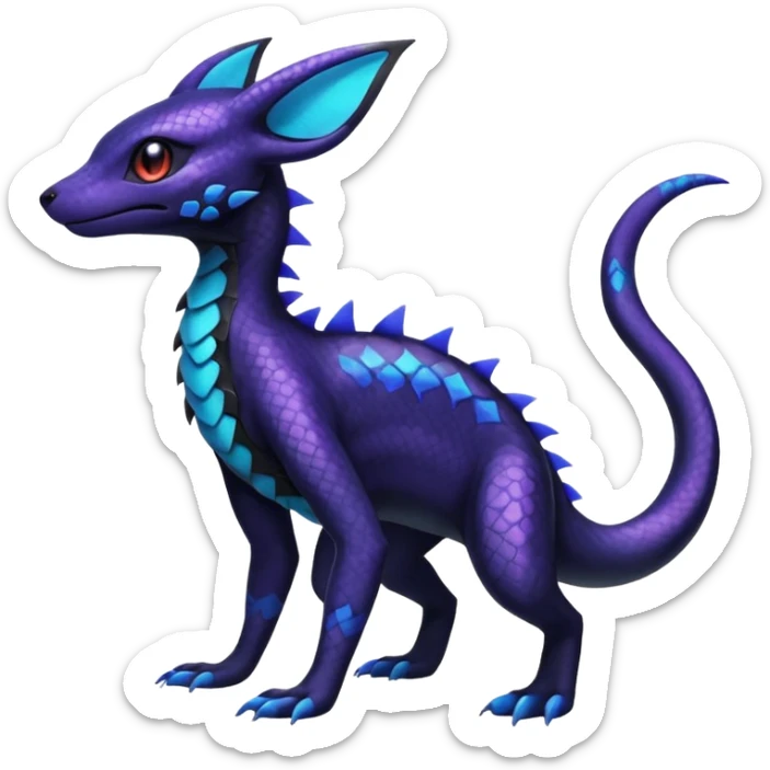 L Scaley Exotic Salandit-Aurorus-Umbreon-Fakémon-hybrid-creature (full body), 4 legs sticker