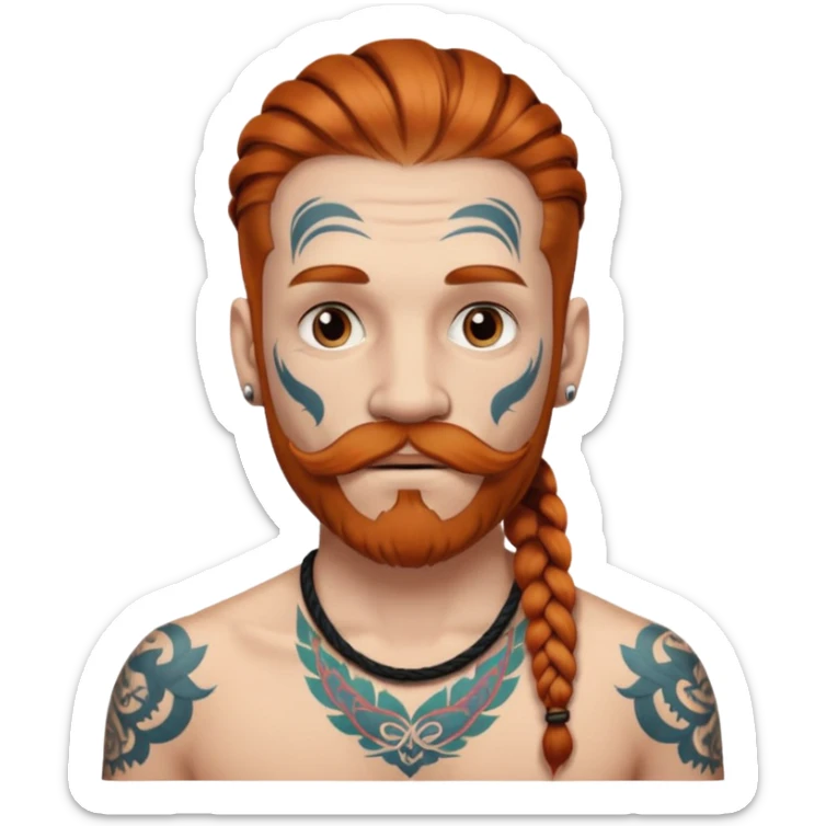 white color mstache dark ginger braids man very white mustache old very tattoed with the whitest mustache ever sticker