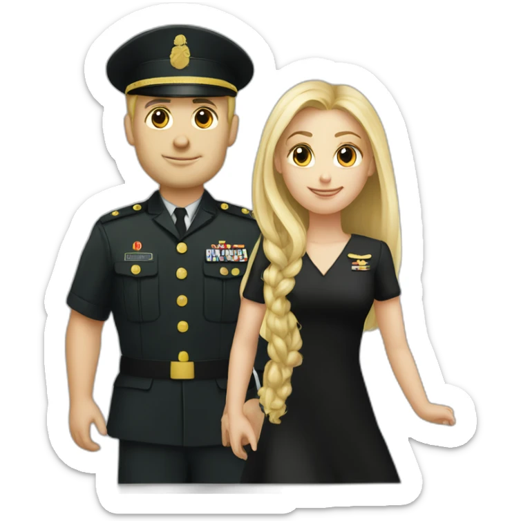 Military blond guy and blond long hair girl in black dress sticker