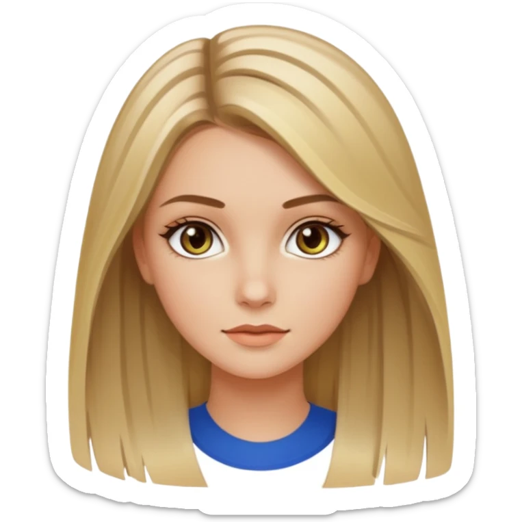 White girl hazel eyes with medium length straight hair with blonde highlights balayage sticker