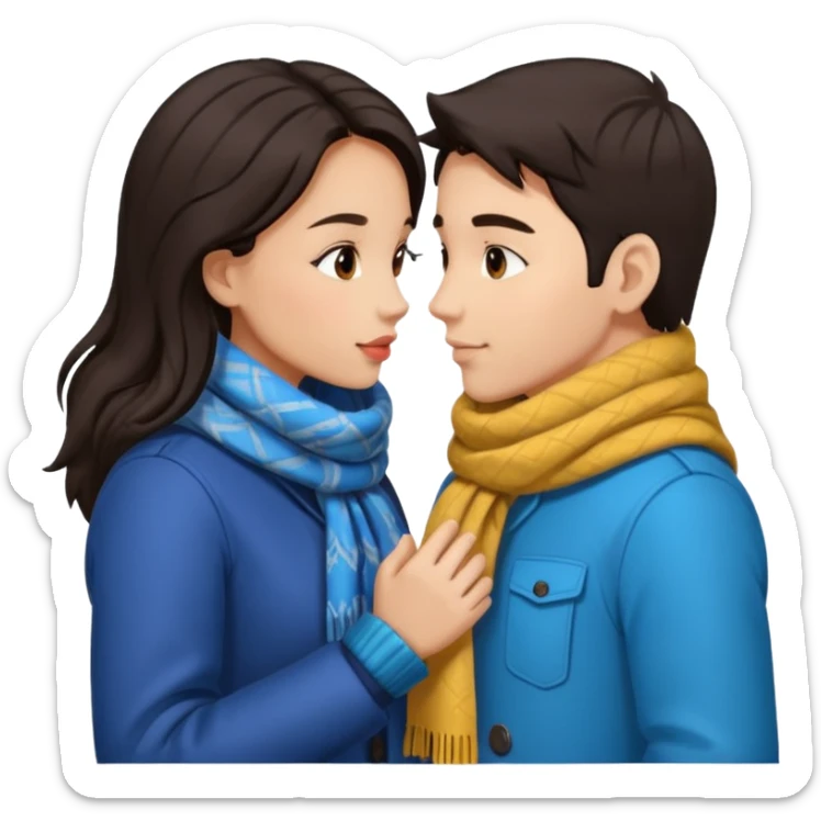 date night christmas couples, dark hair, holding hands, about to kiss each other, wearing a winter outfits sticker