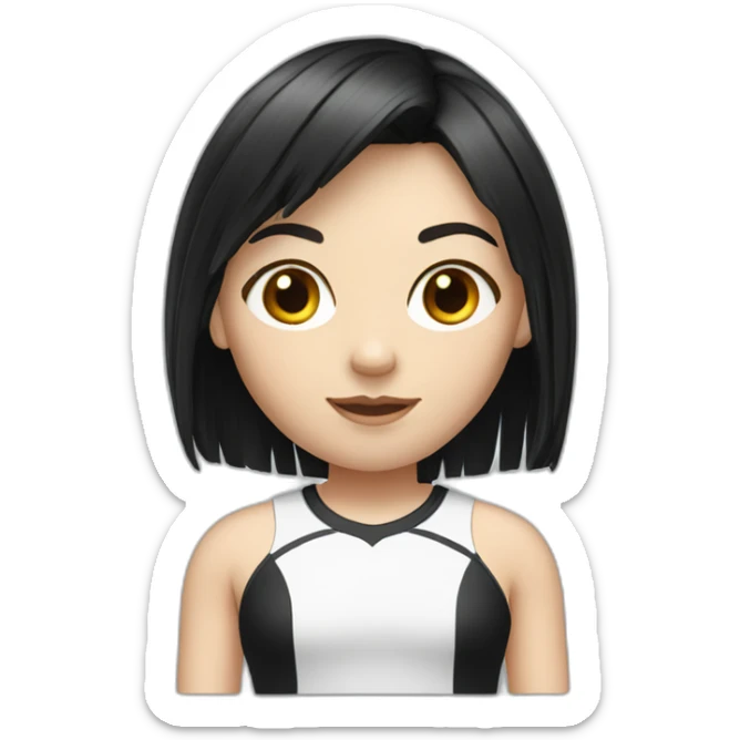 A white girl with black hair and a fringe in a sport outfit sticker