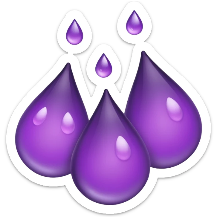 3 purple Drops with kool aids signature color, Juicy , no faces, just like the drops emoji 💦, just singular no extras, spraying left make them sideways sticker