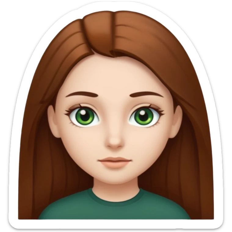 Girl with dark green eyes, light eyebrows and long brown straight hair sticker