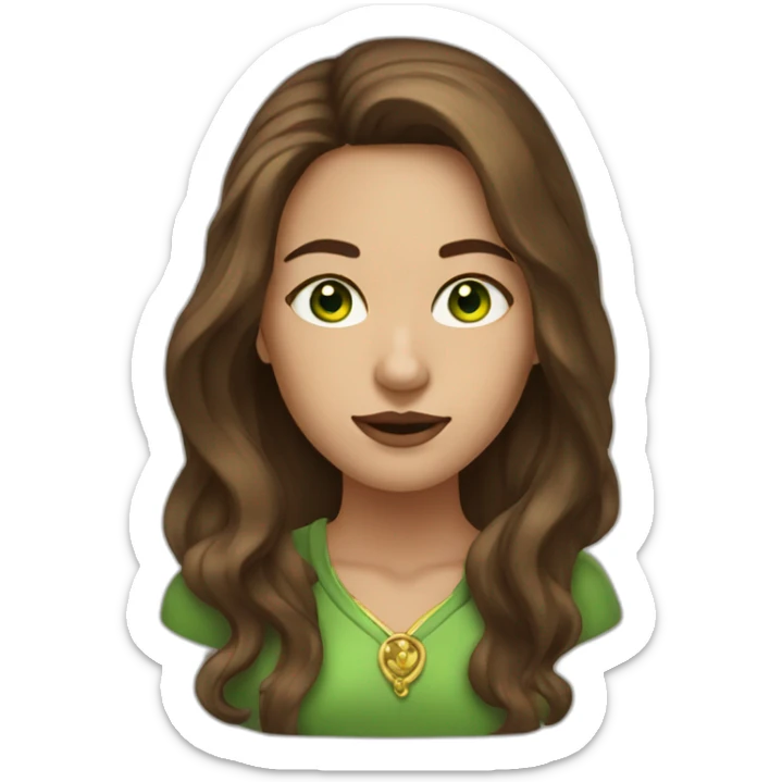Woman with long brown hair with gold nose ring with green eyes sticker