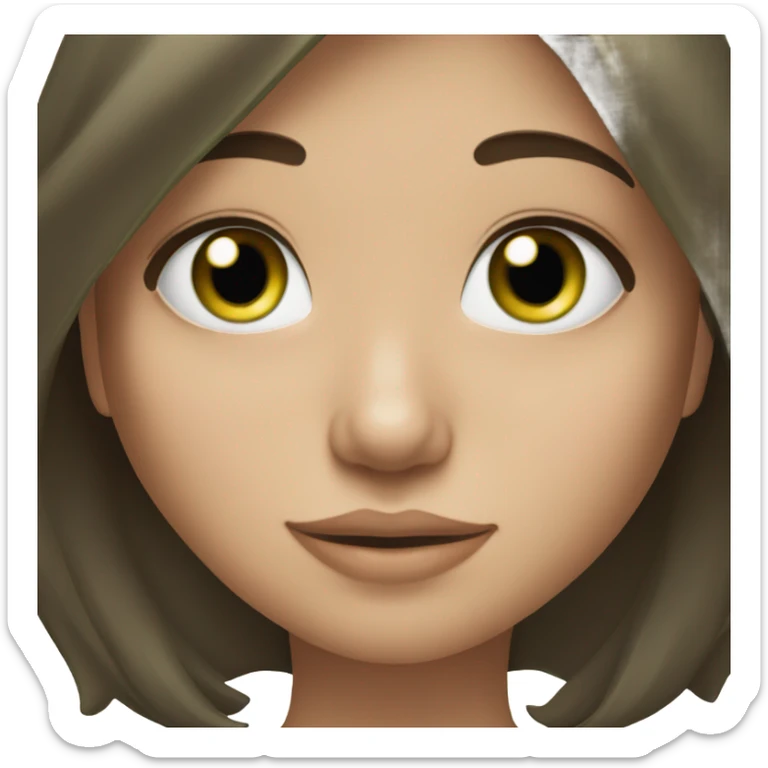 Brunette girl with long wavy hair and straight fringe, with green eyes sticker