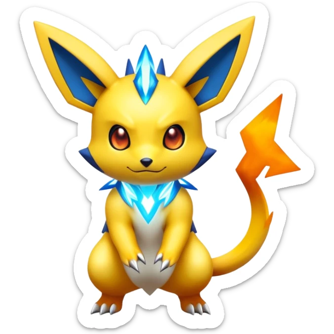 Shiny Futuristic Colorful Pichu-Raichu-Renamon-Zeraora-hybrid-creature sticker