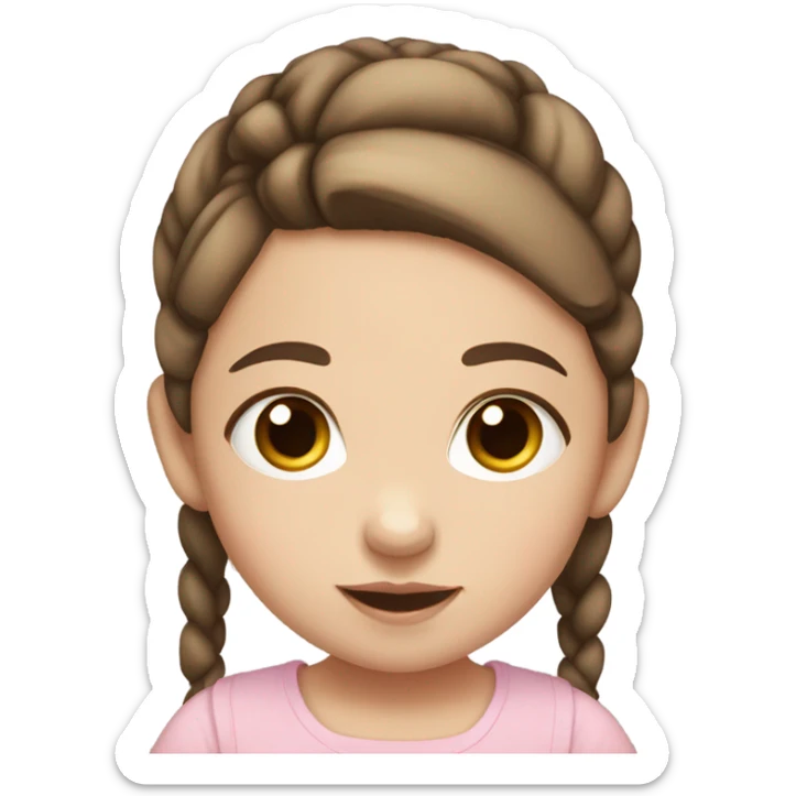 baby girl with straight brown pigtails and big brown eyes and pale white skin sticker