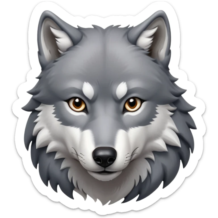 cinematic-noble-realistic-wolf-portrait-emoji,-poised-and-regal,-with-a-strong,-lean-build-and-a-sleek,-well-groomed-fur-of-grey-and-white,-deep-set-soulful-piercing-eyes,-simplified-yet-sharp-and-sophisticated-features,-highly-detailed,zoomed out showing shoulders sticker