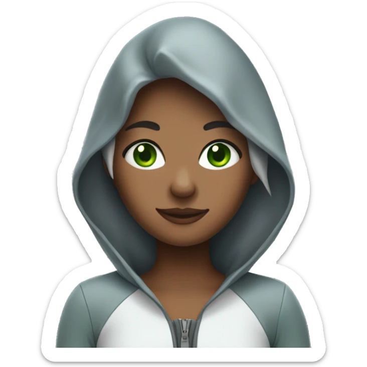 in a shark costume, girl with gray hairstyle, green eyes, teen, sleeping sticker