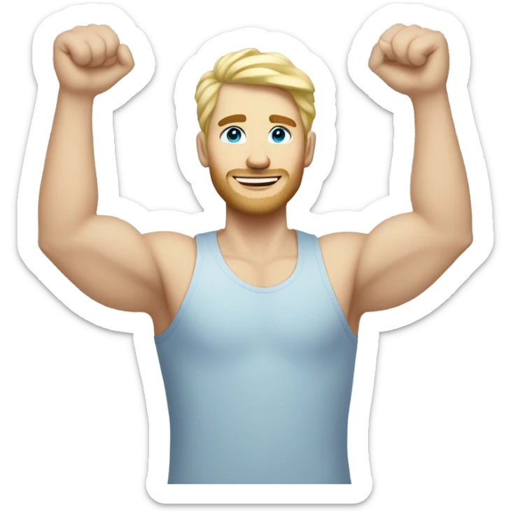 full body raised arms light curl blonde 30yo man blue eyed pale skin sticker