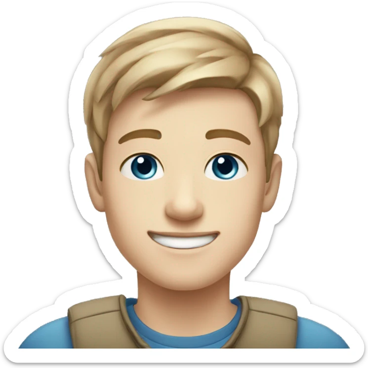 confident happy pale teen boy with short light brown hair blue eyes portrait sticker