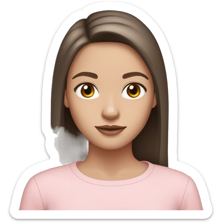 brunette girl with pale skin,thin brows,brown eyes,straight long hair in pastel pink clothes and hoop earring sticker