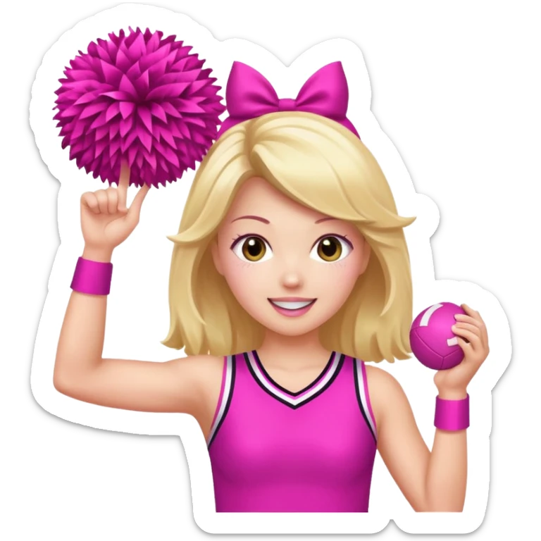 football cheerleader, hold a big cheering pom, pink and twinkle sticker