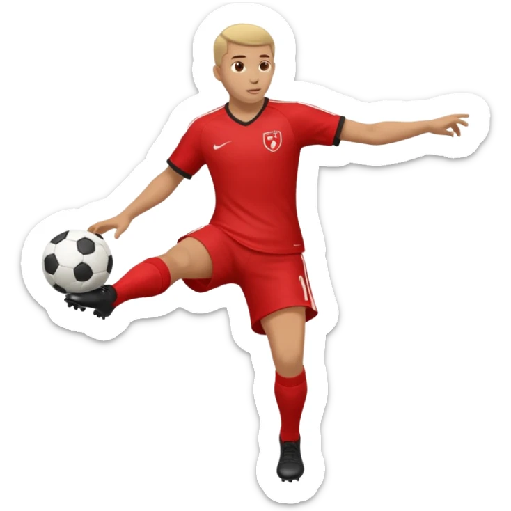 Can you generate an Apple style emoji of a Rabona soccer shot. A rabona shot is when a player strikes the ball with his kicking foot wrapping around his standing leg sticker