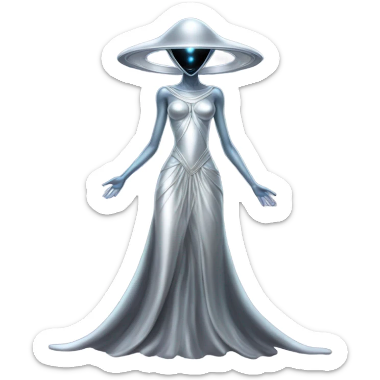 alien Pleiadian female in silver dress, full figure sticker