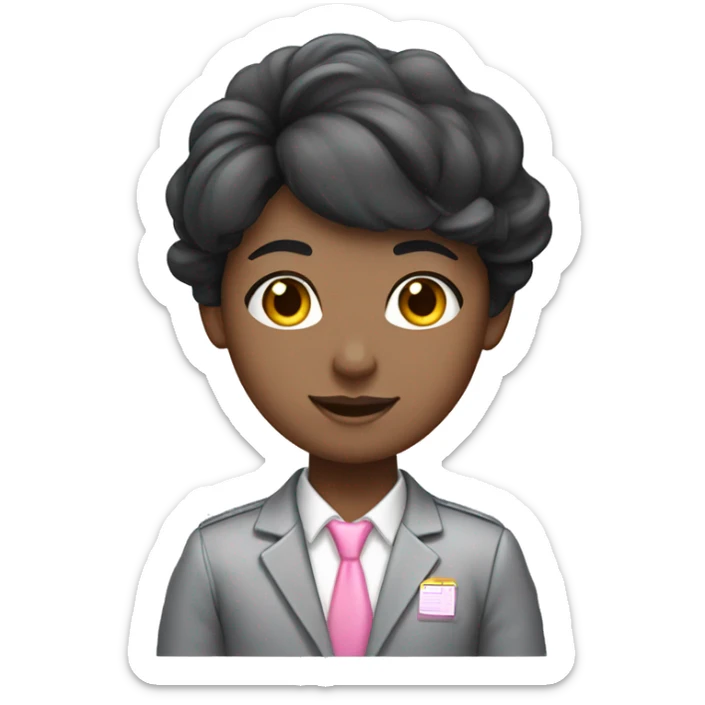 angelic black hair teacher in desk in grey pink uniform sticker