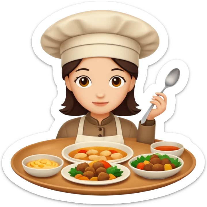 Home cooking humanless avatar in clean emoji-style illustration. Homemade dishes on a plate, warm cozy colors, simple shapes, flat design, high contrast, friendly and inviting. sticker