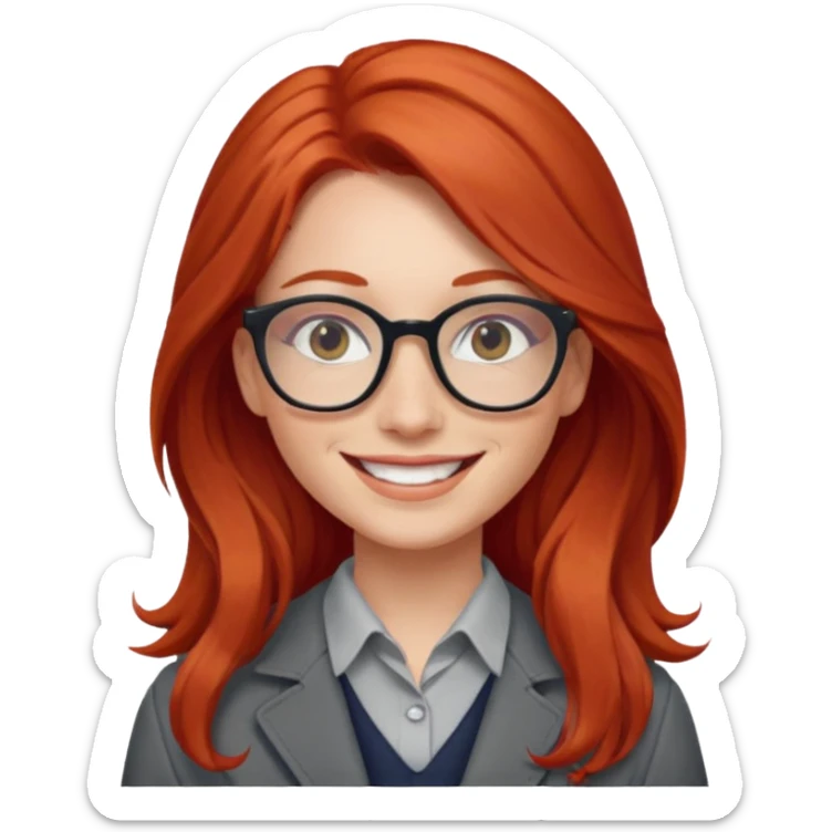 Profesora joven de fotografía, sonrriente cabello rojizo y de pelo largo  sticker