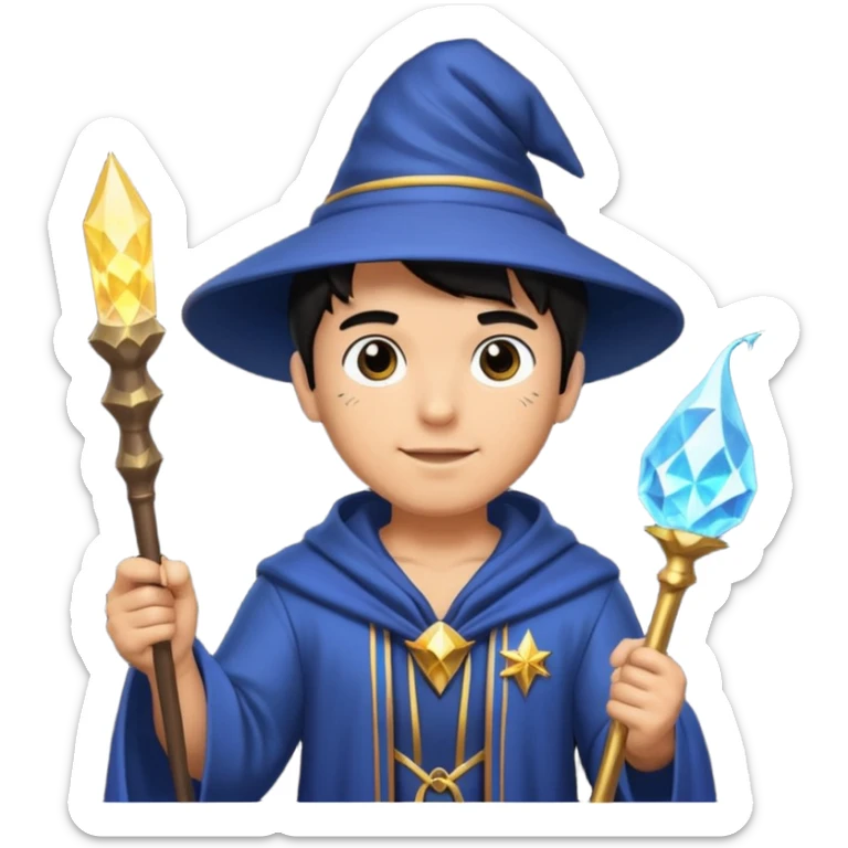 mach mir einen fitness typen in einem zauberer outfit mit schwarzen harren und ein leuchtendem zauberstab sticker