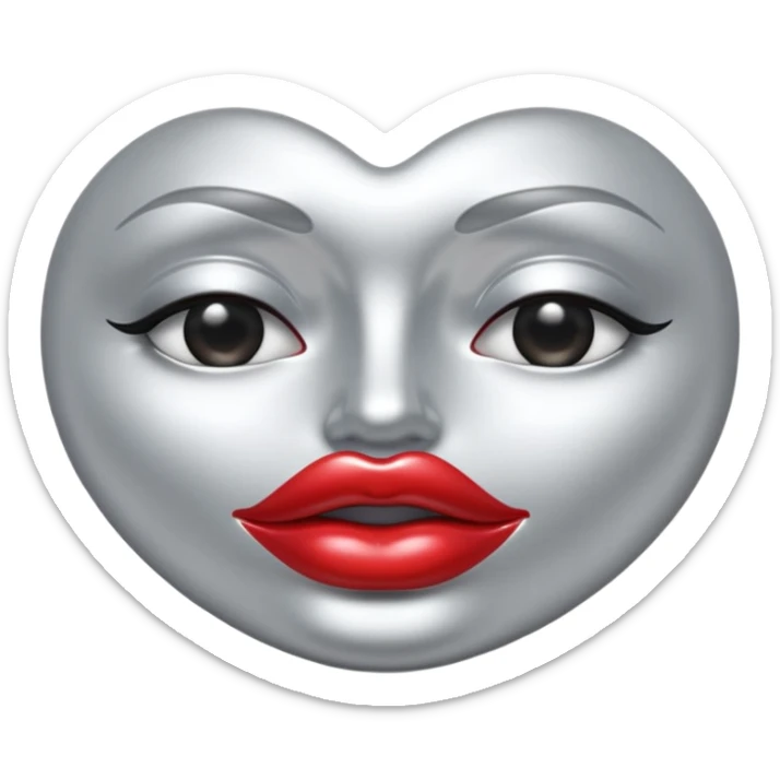 A seductive pair of slightly parted lips emoji made of liquid silver chrome, smooth glossy metallic surface, soft sensual curves, subtle reflections, luxury sexy aesthetic, minimal iOS emoji style, centered composition, clean white background, soft studio lighting, no text sticker