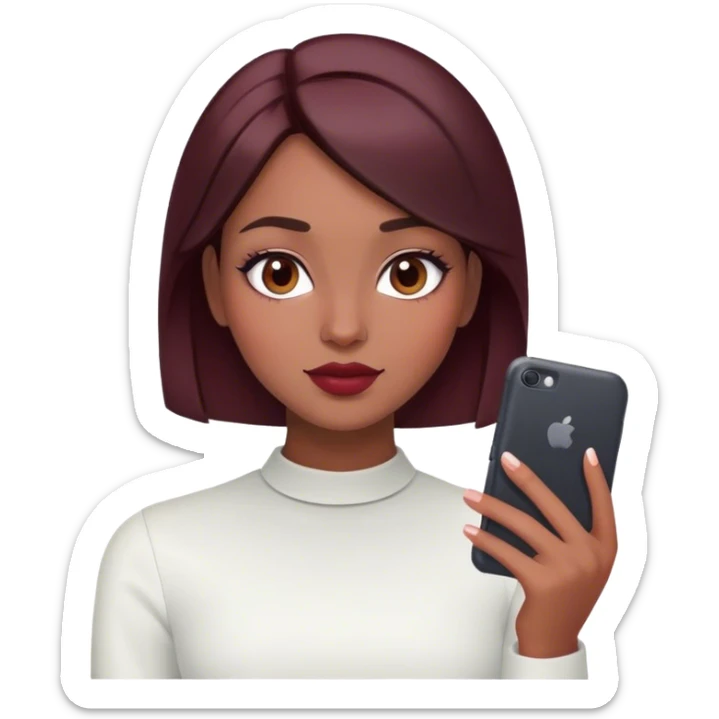 A brunette girl with a square hairstyle , selfie burgundy sticker