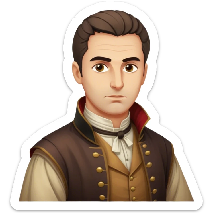 Cinematic Realistic Marko Marulić Portrait Emoji, depicted as a celebrated Croatian writer with a reflective expression and period clothing, rendered with rich textures and warm literary lighting that captures his historical influence. sticker