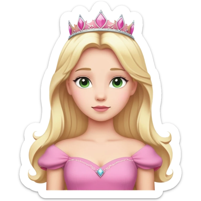 Aurora princess from hips up, pink dress, blonde hair, minimal style, larger size sticker
