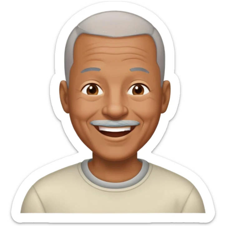 Nam, 70 tuổi, đầu đinh, nhắm 1 mắt, cười tươi, da đen sticker