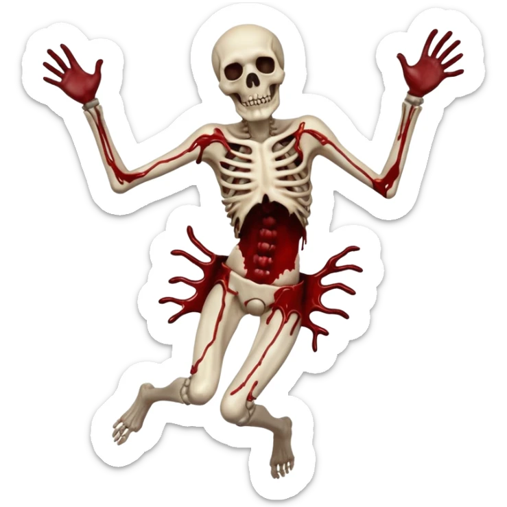 3D rotting corpse jumping in the air. In the style of your bloody skull art. More blood sticker