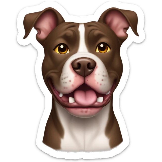 American pit bull dog with cropped ears, the colour of the dog is chocolate tiger, it sits and looks forward. mouth is open, tongue sticks out sticker