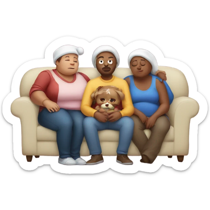 At Christmas Family sitting on couch sleeping with fat belly’s after eating too much turkey sticker