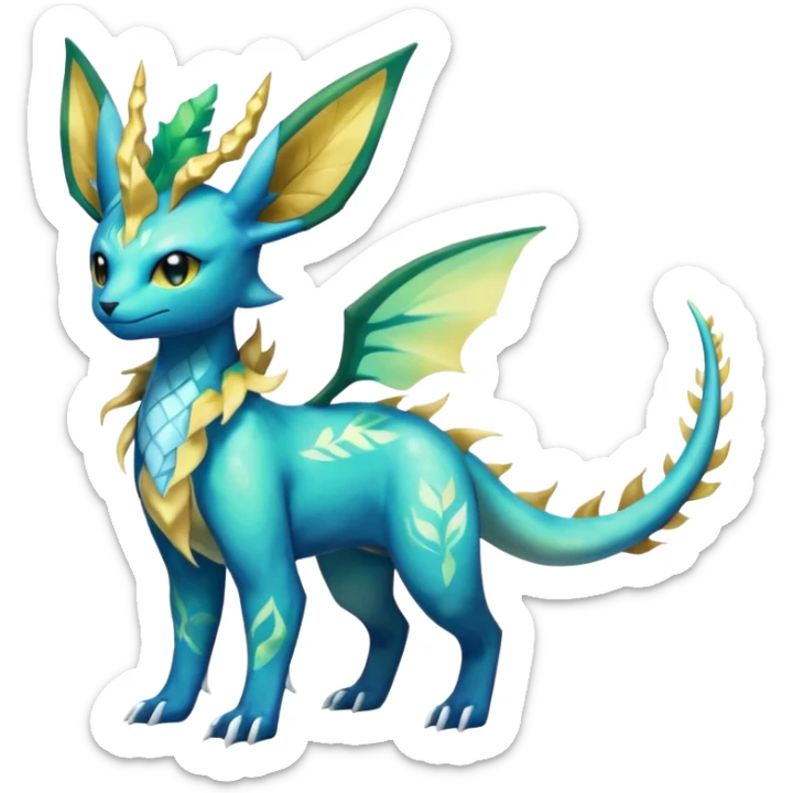 Rocky Shiny ethereal elemental Salandit-Leafeon-Vaporeon-hybrid-fusion (full body) sticker