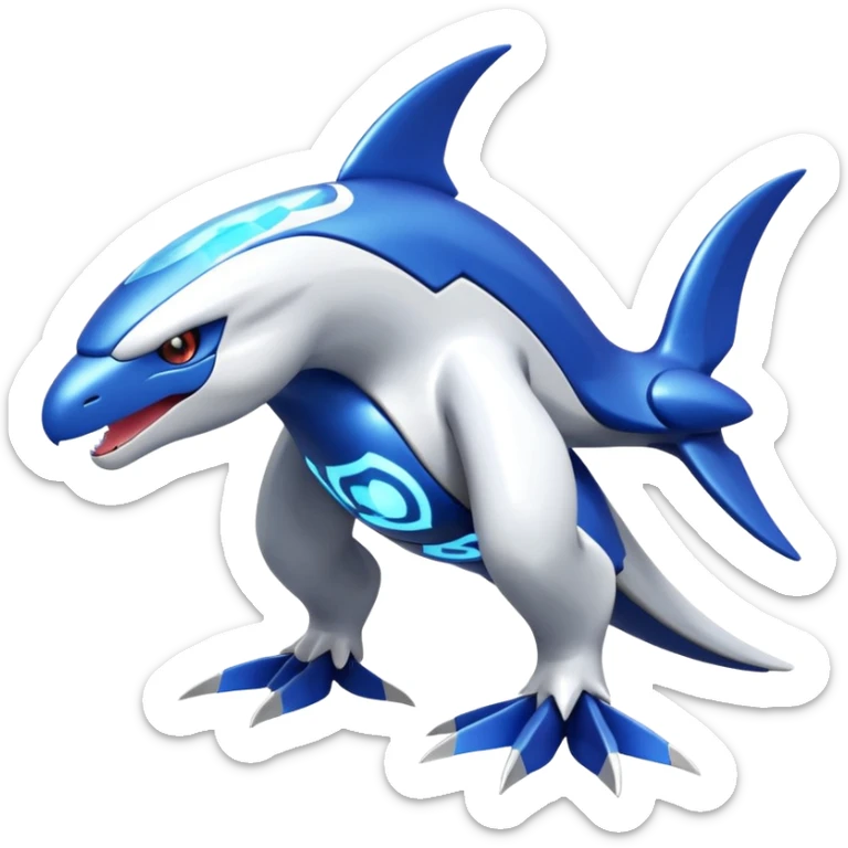 Shiny futuristic Cyber-Kyurem-Kyogre-Latios-Lugia-Fakémon-hybrid-creature (full body)  sticker