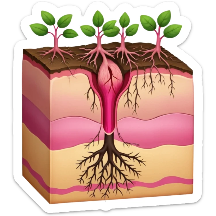 hair follicle cross-section, showing skin layers, root, and growing hair, with pink colors sticker