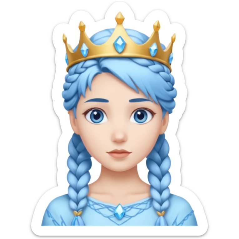 braided hair ice princess with ice crown, blue hair sticker