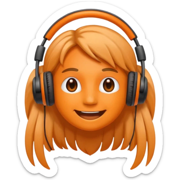 Orange happy face emoji with a couple of hair,headphones,and antennas. sticker