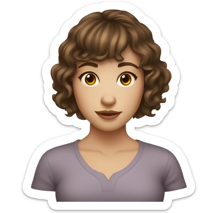 pretty girl with wavy short brown hair and bangs with hazel eyes light skin sticker