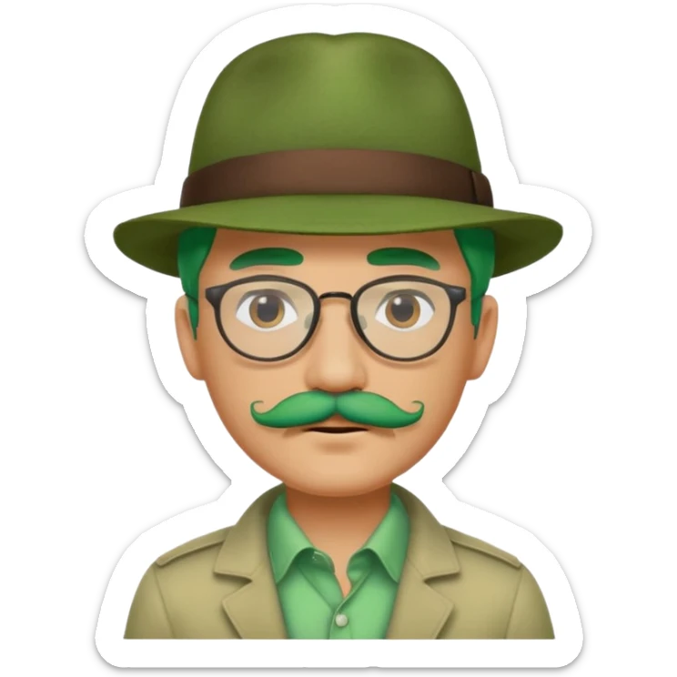 venice gondolier with green hair, iconic hat, normak glassess and mustache sticker