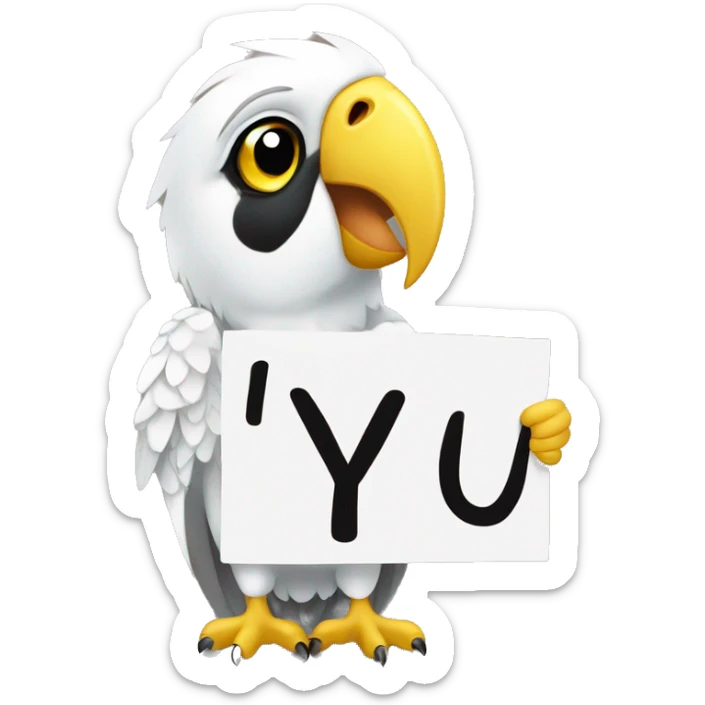 white and yellow parrot  holding a sign with the black inscription i love you sticker