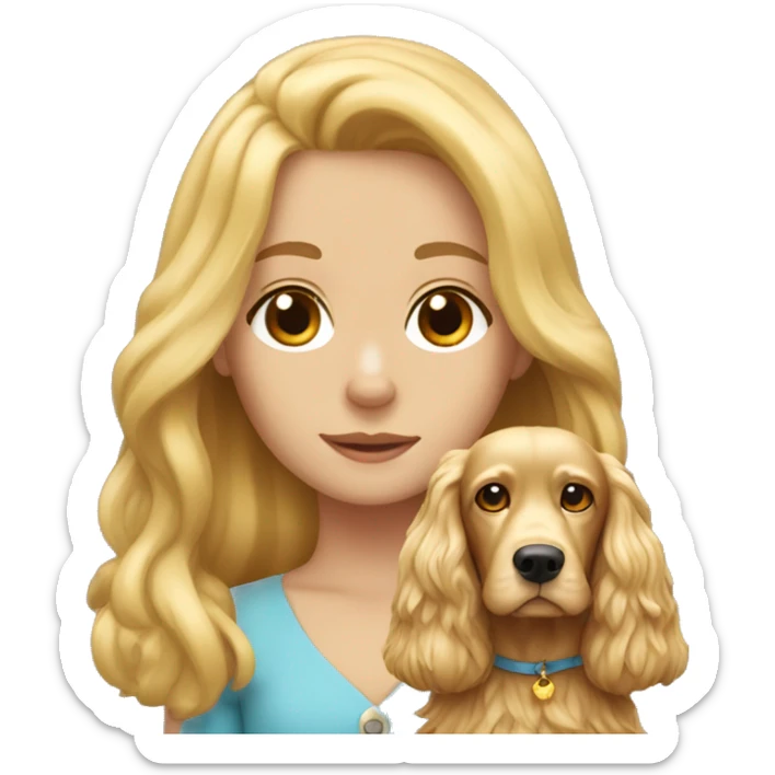 girl with long blonde hair and a golden cocker spaniel sticker