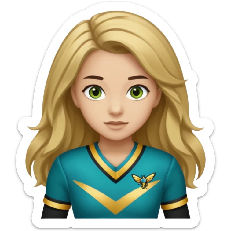 Im white  I have greenish blue hazel eyes I have light brown long hair and my cheer uniform is black and gold and says hornets sticker