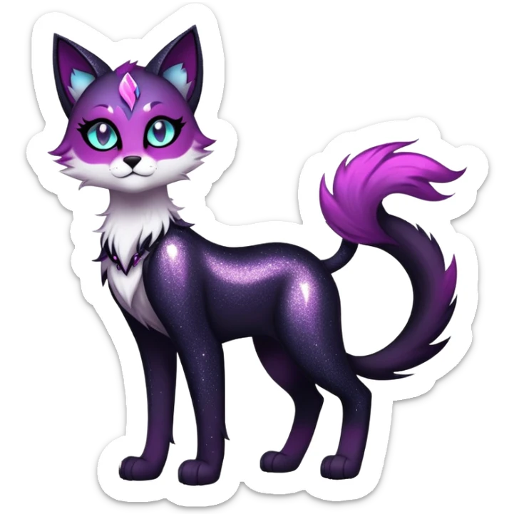 Vibrant dark edgy gothic Falvie-Fionbri-creature-sparkle-feline-fursona, full body sticker