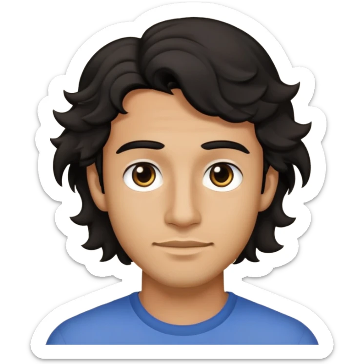 Chico con cabello ondulado no chino color negro ojos negros sin barba ni bigote de 25 años  sticker